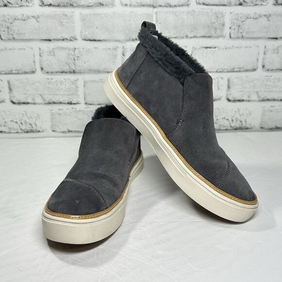 TOMS Paxton womens size 8 gray leather faux fur lined shoes preppy casual cozy - Picture 1 of 14